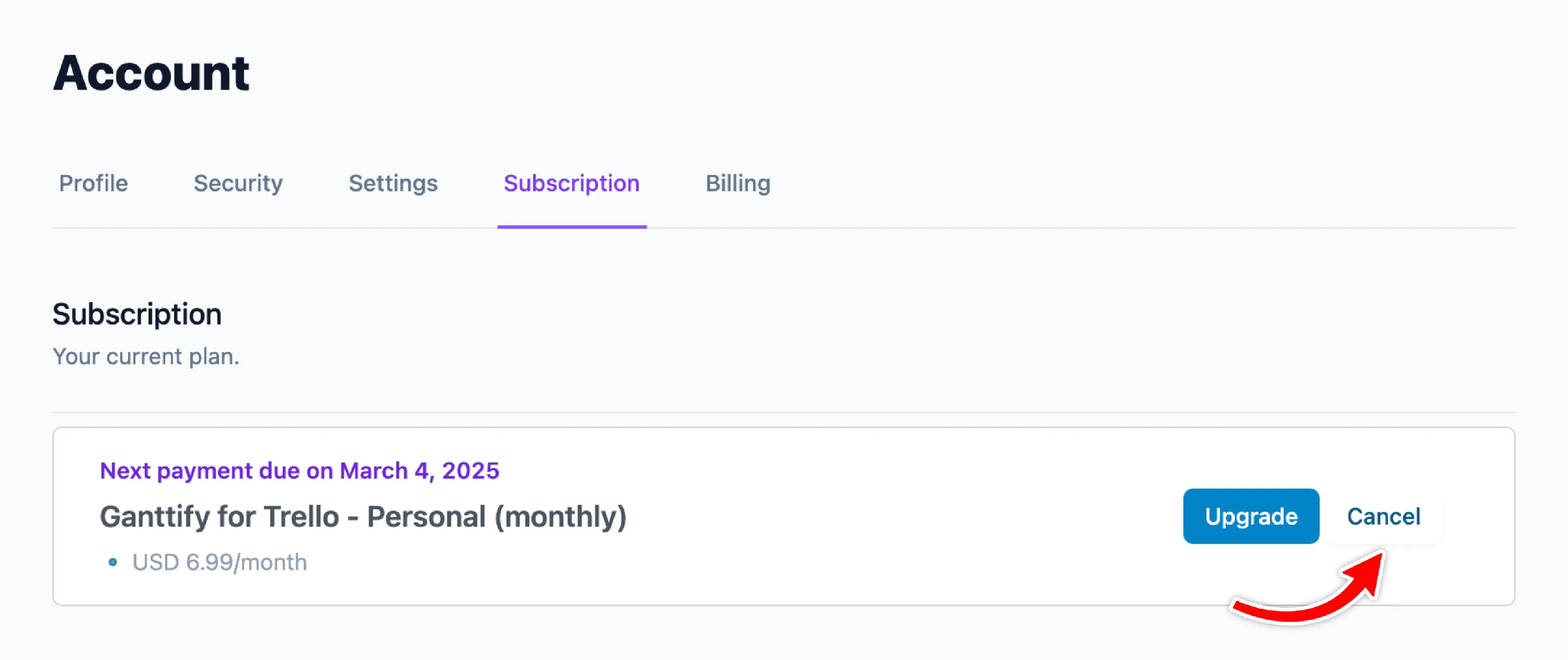 Cancel subscription button