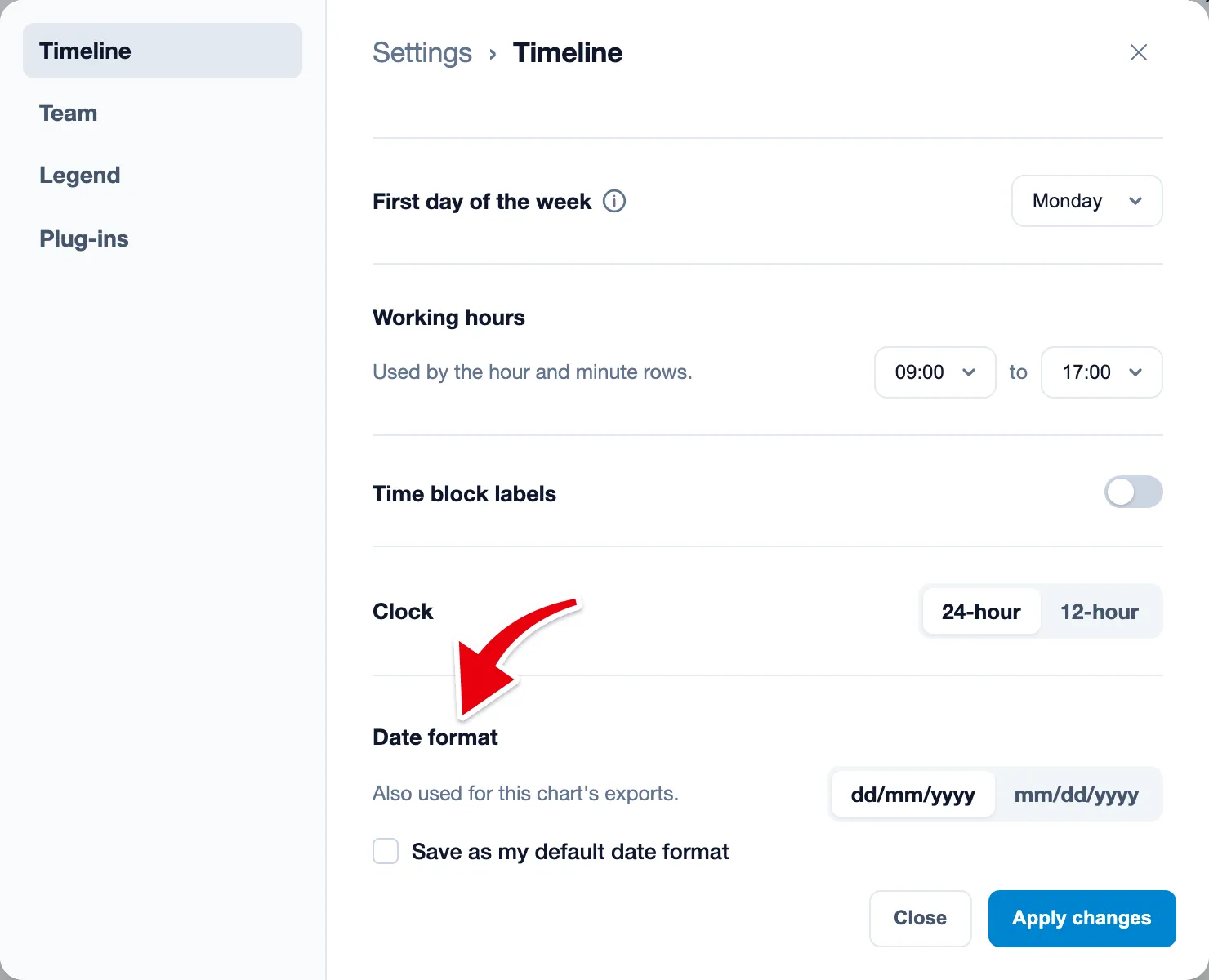 Date format settings