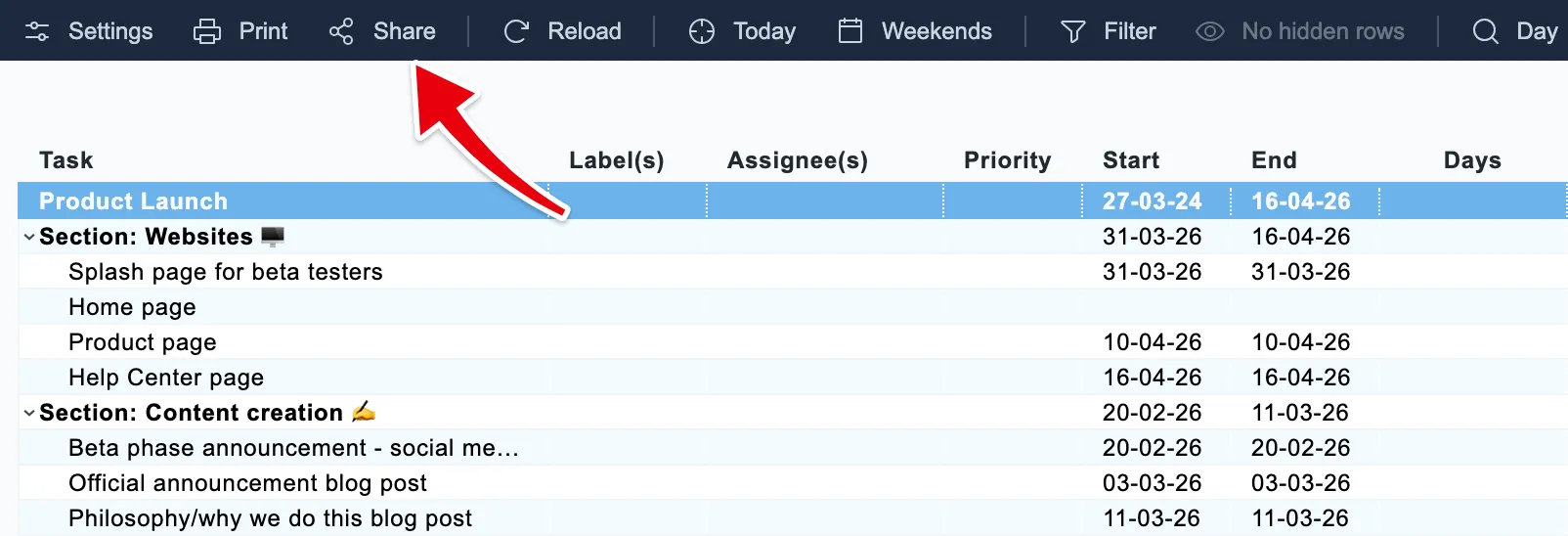 You'll find Share in the toolbar at the top of your chart.