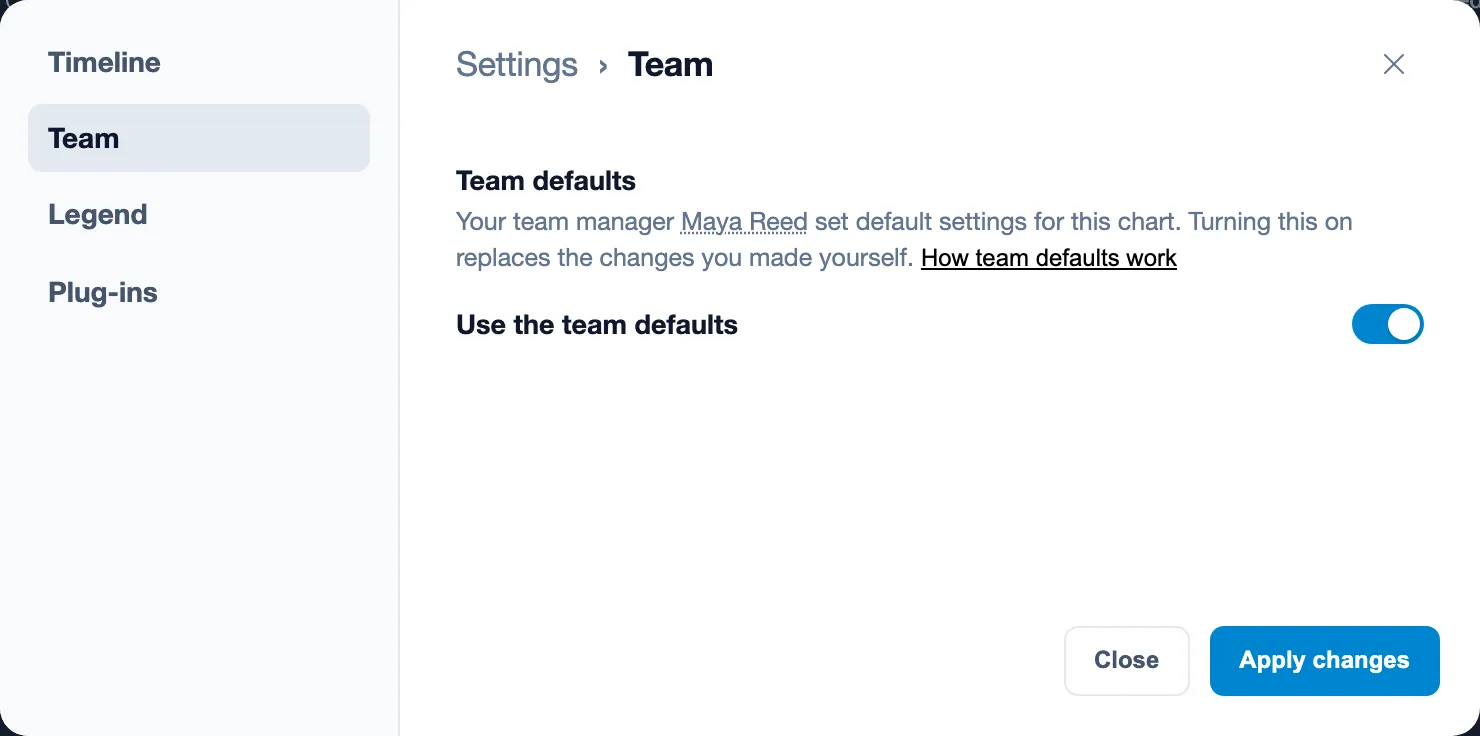 Use the team defaults