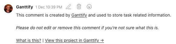 Example of a comment created by Ganttify